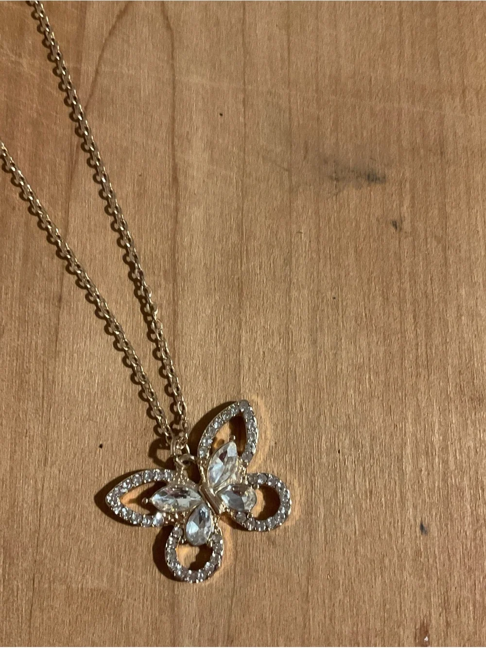 Gold Butterfly Crystal Pendant Necklace - Women's Jewelry